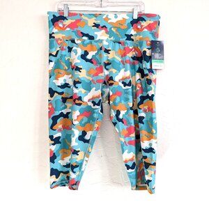 CHAMPION Leggings Women's‎ 2X Cropped Teal Abstract Camo Wicking Compression
